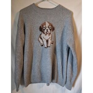 No Boundaries Beige Knit Pullover Sweater Puppy Dog Design Long Sleeve Medium